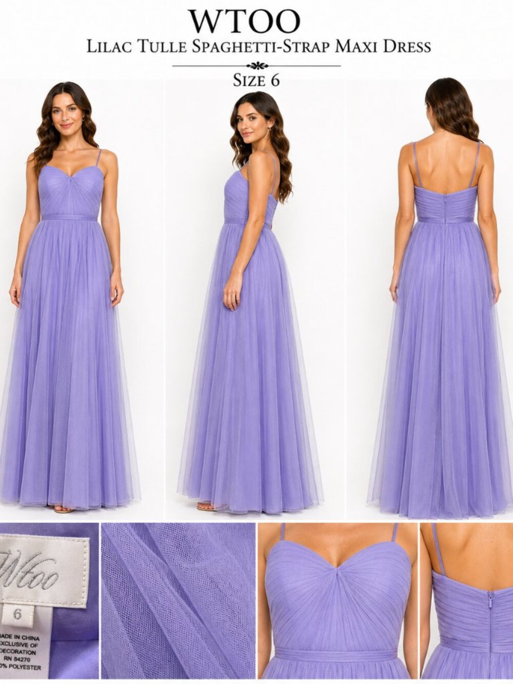WTOO LILAC TULLE MAXI DRESS SIZE 6 NWT
